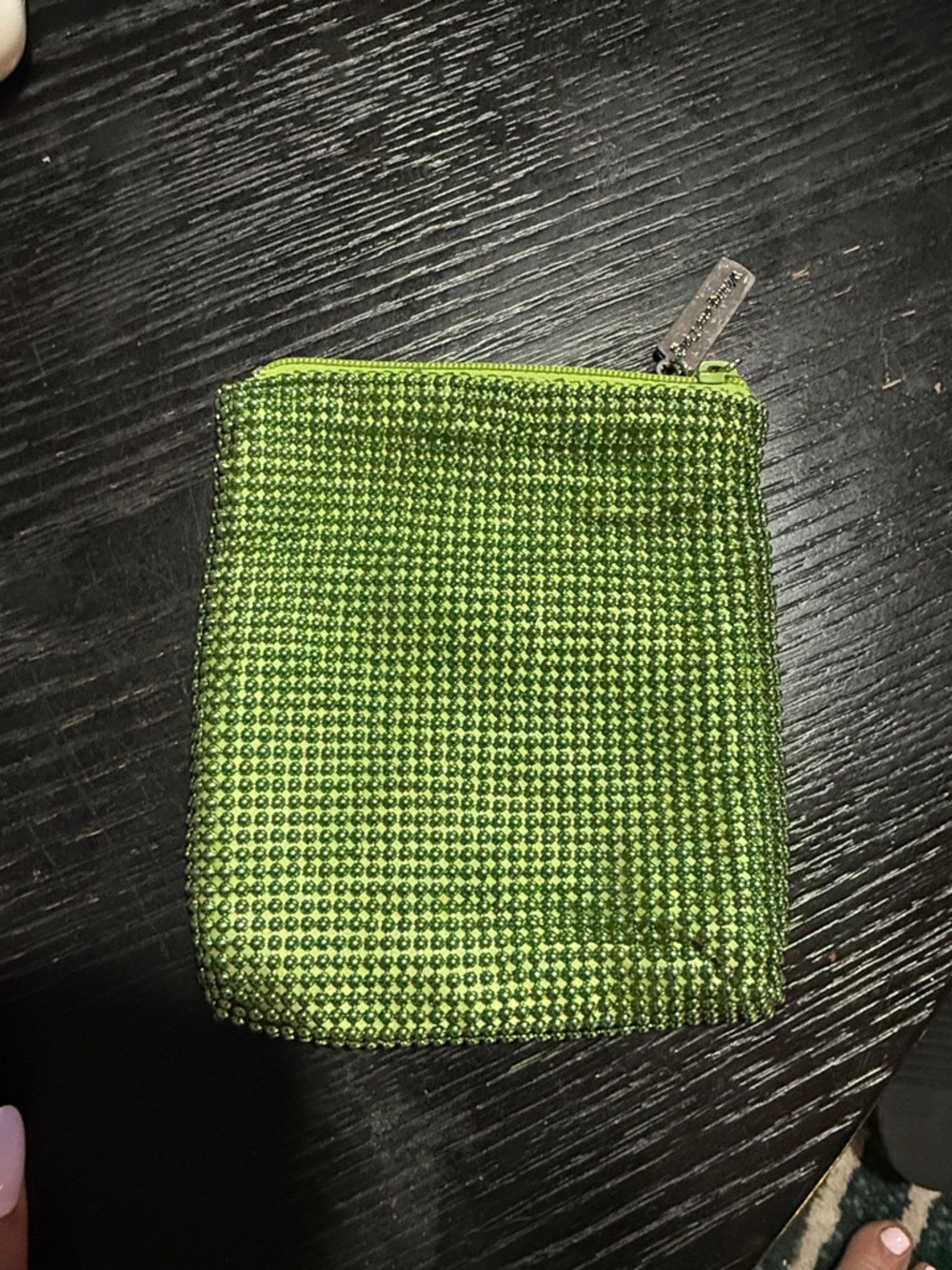 Whiting & Davis Lime Green Rhinestone Zip Pouch